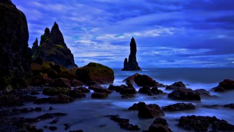Reynisfjara beach and sea stacks wallpaper