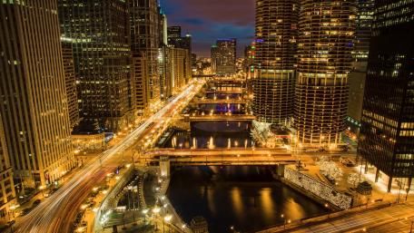 Chicago skyline at night wallpaper