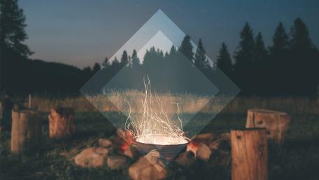 Mystical Forest Night with Campfire Glow wallpaper