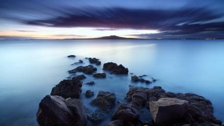 Coastal rocks in the blue hour wallpaper