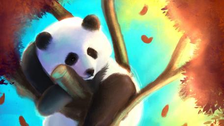 Cute panda bear on a tree wallpaper