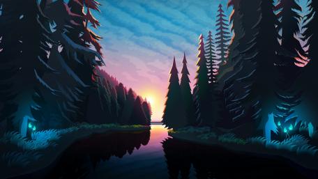 Minimal fantasy forest wallpaper