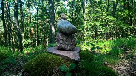 Balanced stones in the forest wallpaper