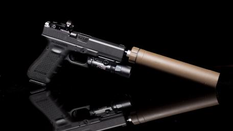 GLOCK with Silencer in Reflective Glory wallpaper