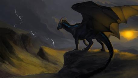 Dragon Overlooking Stormy Mountains wallpaper