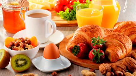 Morning Delight with Coffee and Croissants wallpaper
