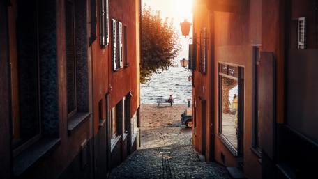 Charming Alleyway by the Water wallpaper