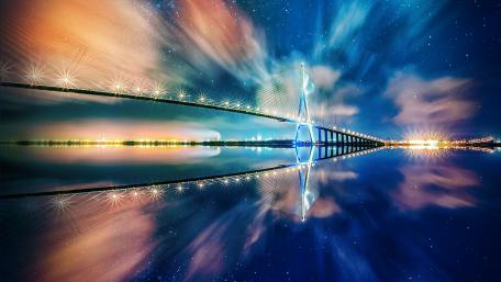 Starry Night Bridge Reflection Wallpaper wallpaper