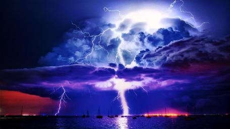 Lightning Strikes Over Serene Waters wallpaper