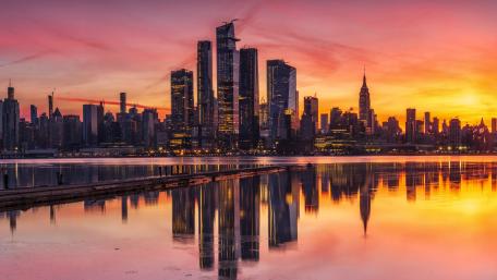 Sunset cityscape reflection wallpaper