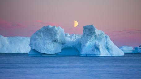 Majestic Icebergs Under the Moonlit Sky wallpaper