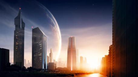 Futuristic Cityscape at Dusk wallpaper