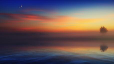 Serene Twilight Over a Misty Lake wallpaper