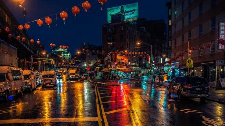 Vibrant Night in the City Street wallpaper