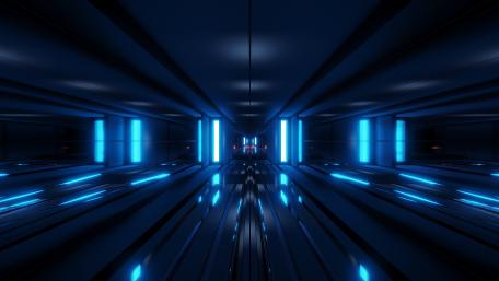 Futuristic Blue Neon Corridor Design wallpaper