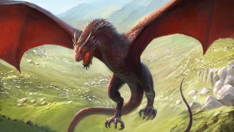Majestic Red Dragon in Mystical Valley wallpaper