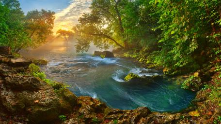 Misty River Sunrise Serenity wallpaper