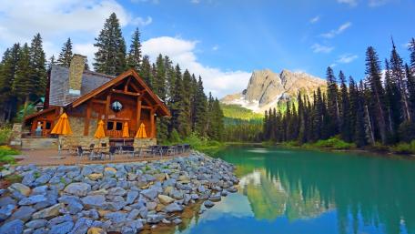 Mountain Retreat by Serene Lake wallpaper