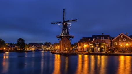 Charming Nightscape of a Historic Windmill wallpaper