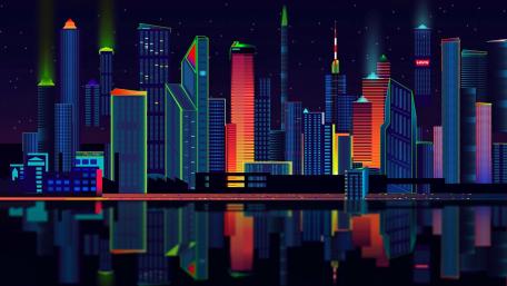 Fantasy colorful city at night wallpaper