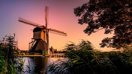 Timeless Windmill Sunset Serenity wallpaper