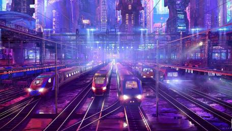 Fantasy train station wallpaper