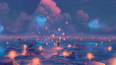 Illuminated jellyfish wallpaper