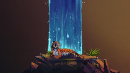 Tiger Waterfall Art wallpaper