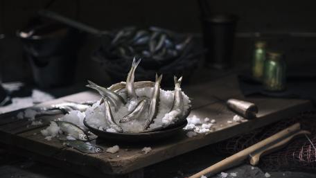 Fresh Catches on a Rustic Tabletop wallpaper