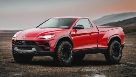 Red Luxury Pickup on Rugged Terrain wallpaper