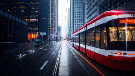 Urban Rainstorm Tram Tracks wallpaper