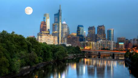 Moonlit Cityscape at Dusk wallpaper