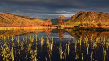 Majestic Autumn Reflections in Serene Waters wallpaper