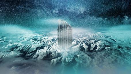 Futuristic Skyscrapers Under a Starry Night Sky wallpaper