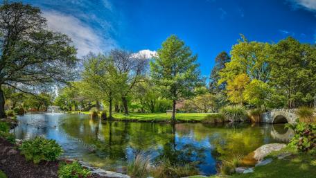 Tranquil Park Landscape with Stone Bridge wallpaper