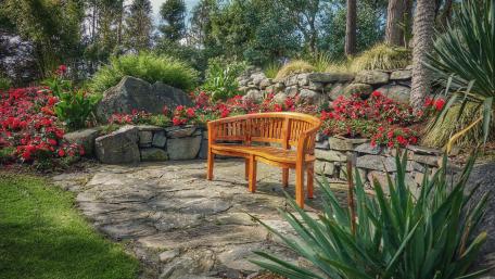 Tranquil Garden Bench Escape wallpaper