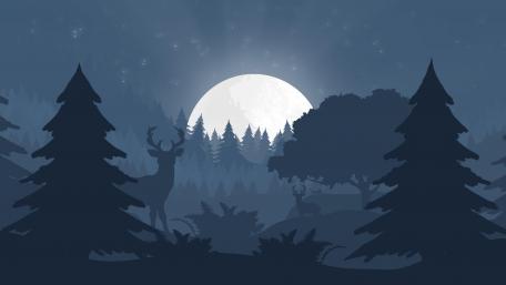 Deers in the night forest minimal landscape wallpaper