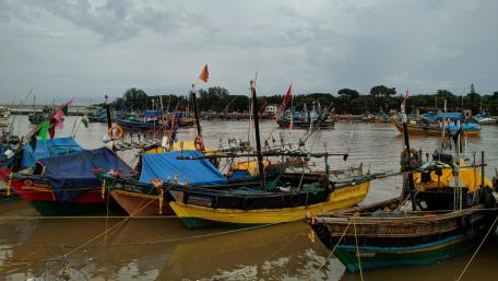 Colorful Fisherman's Boats on a Serene Shoreline wallpaper