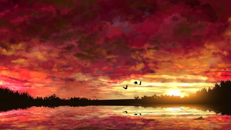 Burning Sky Over Tranquil Waters at Sunset wallpaper