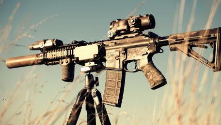 Tactical Rifle in Open Field wallpaper
