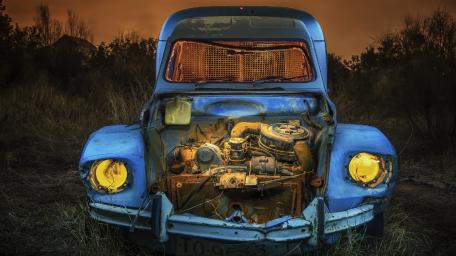 Abandoned Classic Car in the Wild Nightscape wallpaper