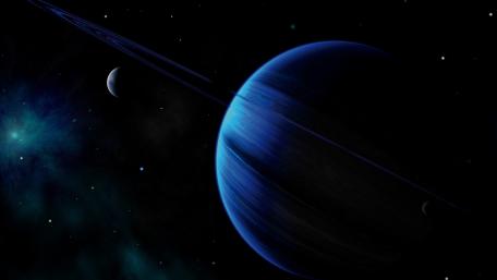 Majestic Blue Planet with Rings wallpaper