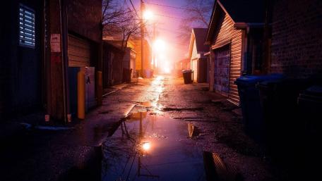 Mystical Purple Hues of a Rainy Street wallpaper