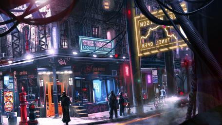 Neon Drenched Fantasy Streetscape wallpaper