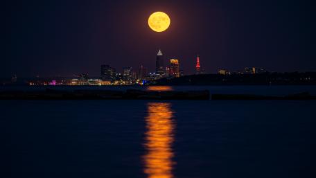 Full Moon Over a Vibrant Cityscape wallpaper