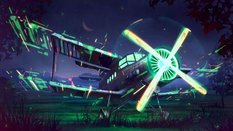 Glowing Airplane in Enchanted Night Sky wallpaper