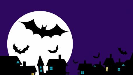 Halloween Night Sky with Bats and Moon wallpaper