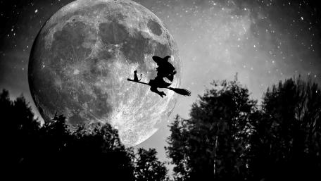 Witch Flying Against the Full Moon wallpaper