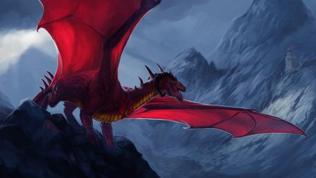 The Majestic Red Dragon in Flight wallpaper