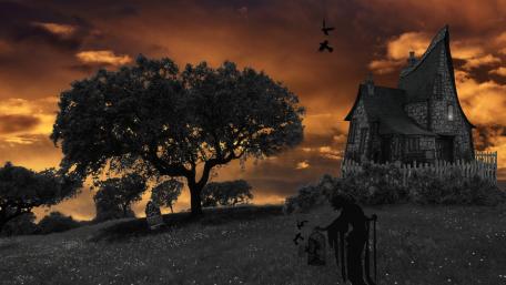Eerie Halloween Night in a Haunted Cemetery wallpaper